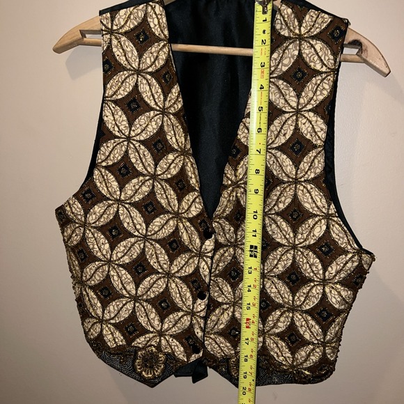 Vintage Vest Womens Med Brown Beaded Steampunk Whimsigoth Boho 90s Batik Tienda - Picture 14 of 16